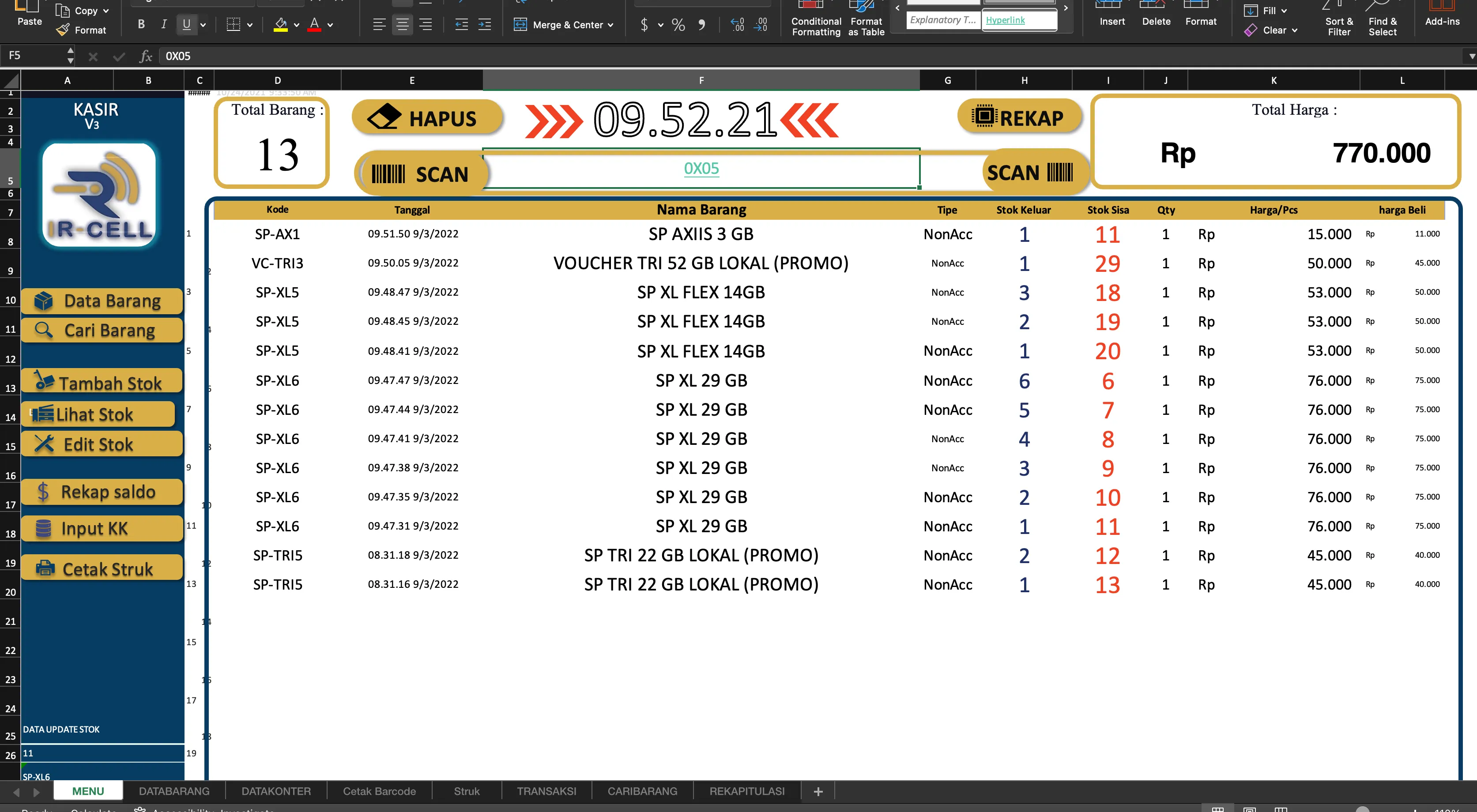 Excel Macro Kasir IR Cell